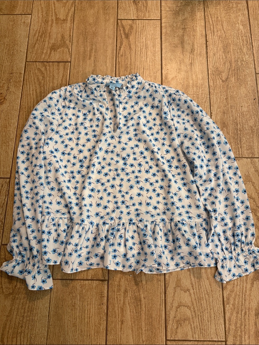 Blue Floral Long Sleeve Blouse